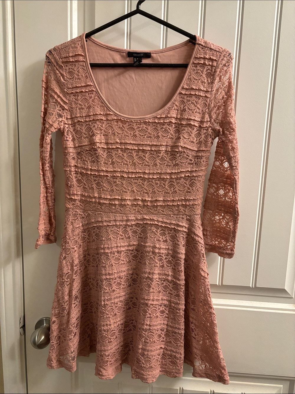 Blush Pink Lace Long-Sleeve Fit & Flare Dress